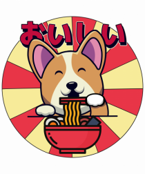 Kawaii Corgi Eating Ramen